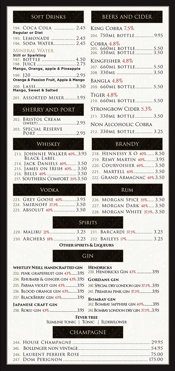 Menu – Jumeira Indian Restaurant | Staplehurst